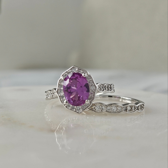 Purple Amethyst gemstone ring set, 925 Sterling Silver - Picture 7 of 9